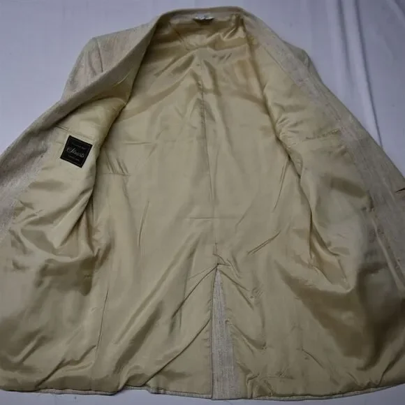 Vtg Bespoke USA Made 40L Beige Ivory Silk‎ Tweed Mens Blazer Sport Coat Jacket